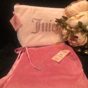NWT Juicy Couture Pink Velour Cosmetic Pouch with Velour Sleepwear/Lounge Pants